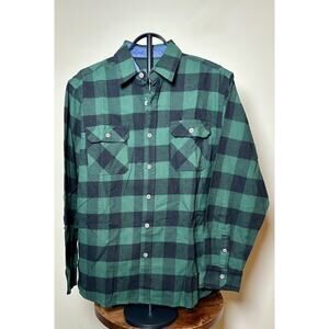 Mens Jachs Green & Black Plaid Heritage Flannel Shirt 100% Cotton Button Up L